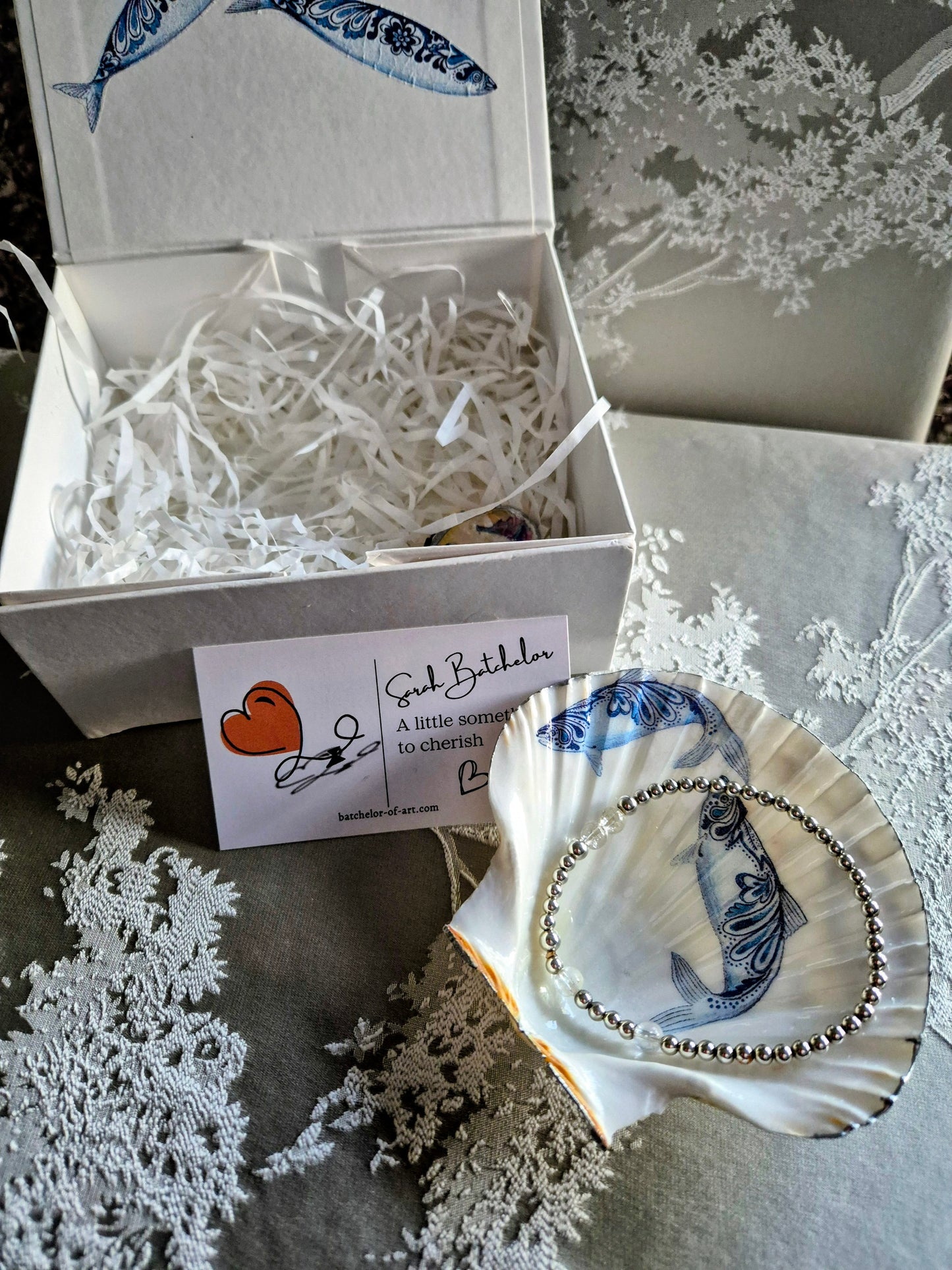 Blue & White Sea Shell Trinket Dish