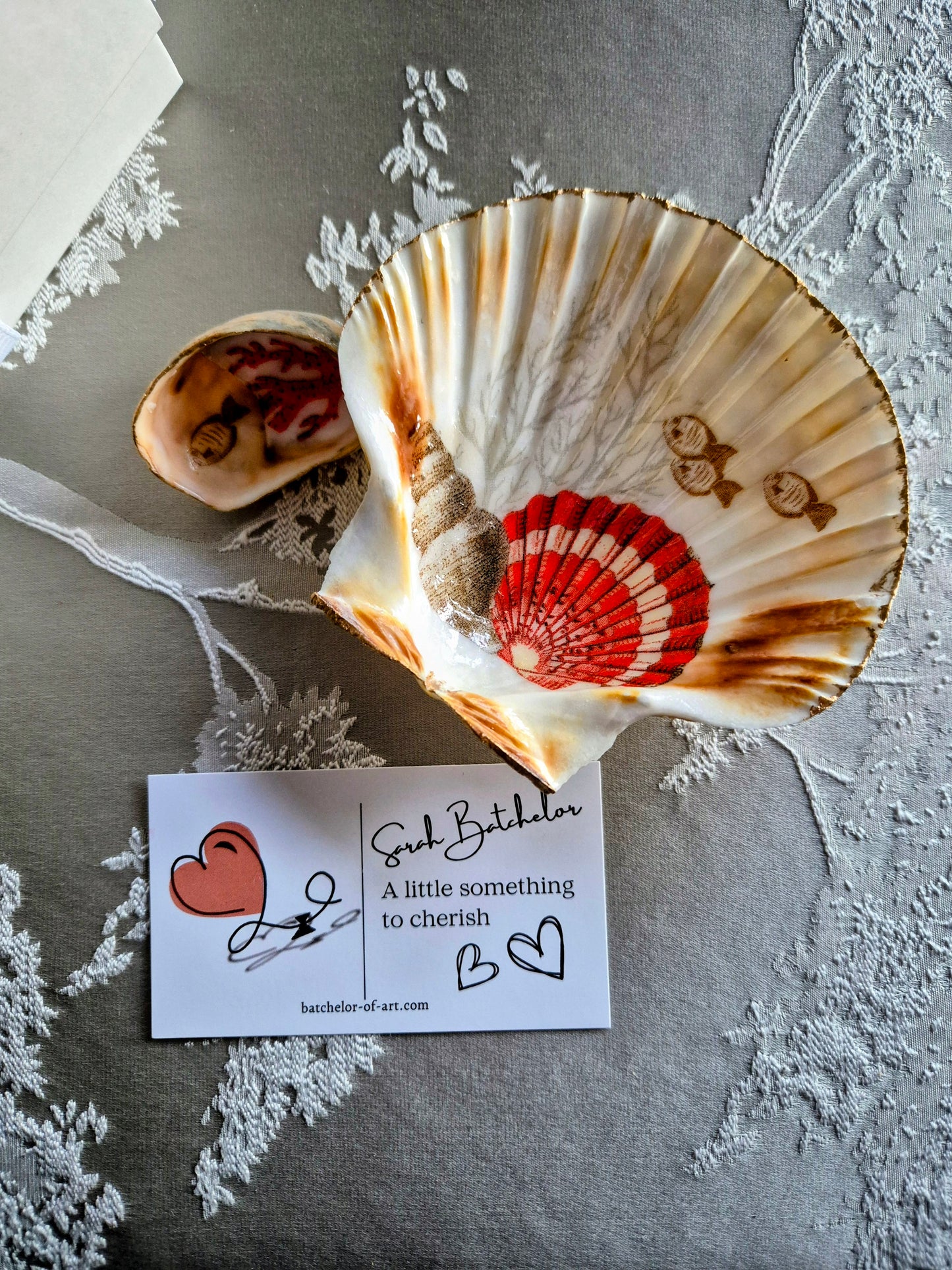Three Little Fishes - Sea Shell Scallop Trinket Tray and Box