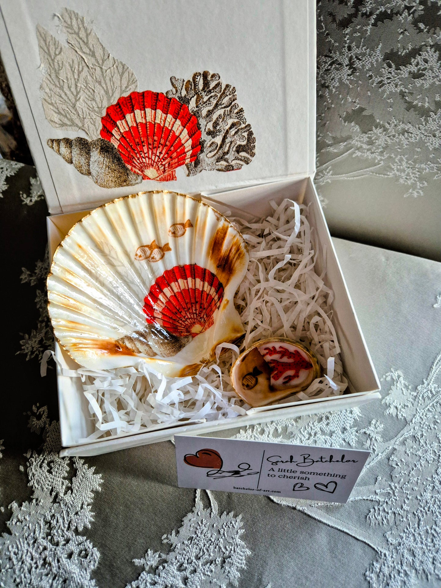 Three Little Fishes - Sea Shell Scallop Trinket Tray and Box