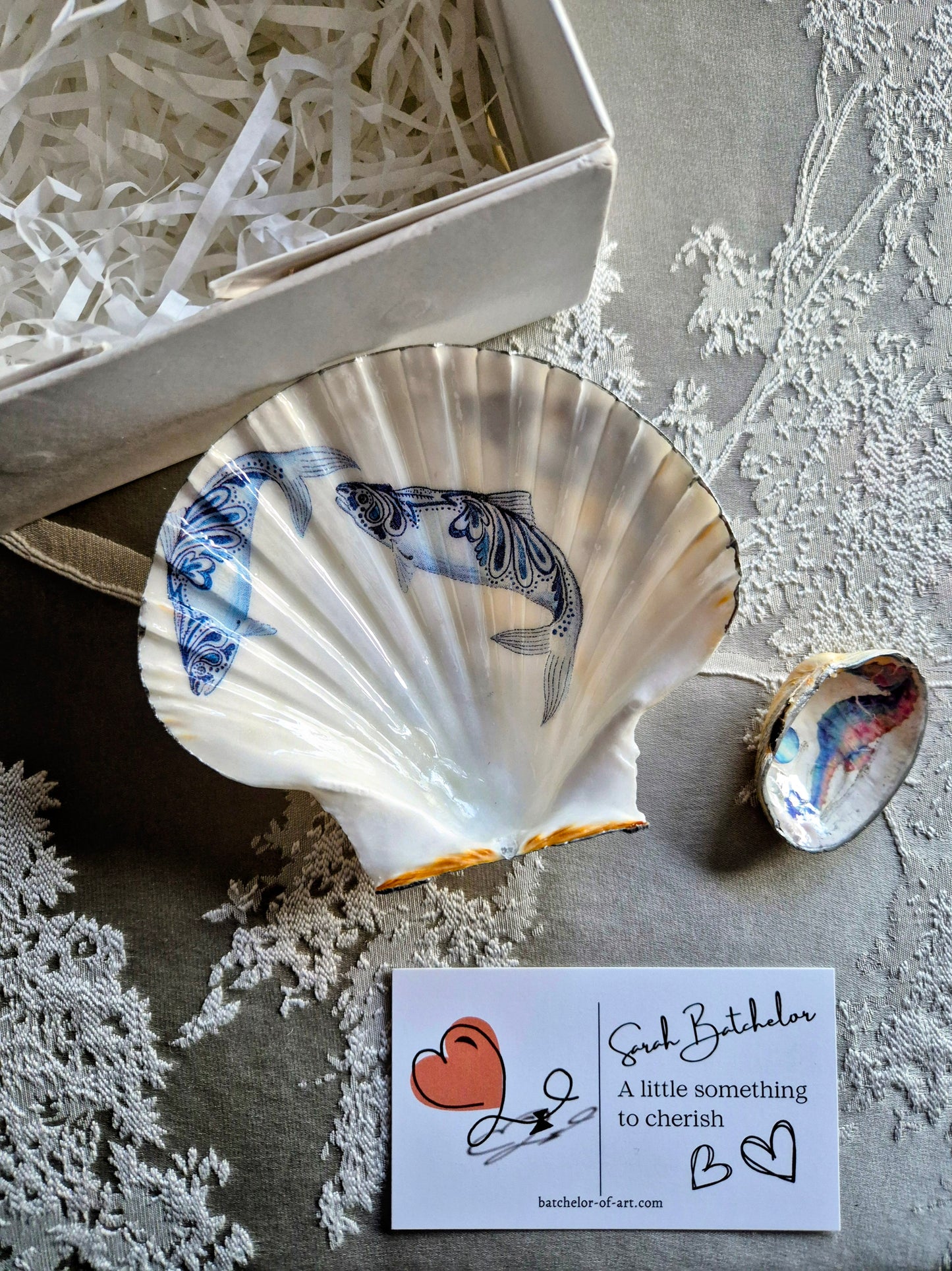 Blue & White Sea Shell Trinket Dish