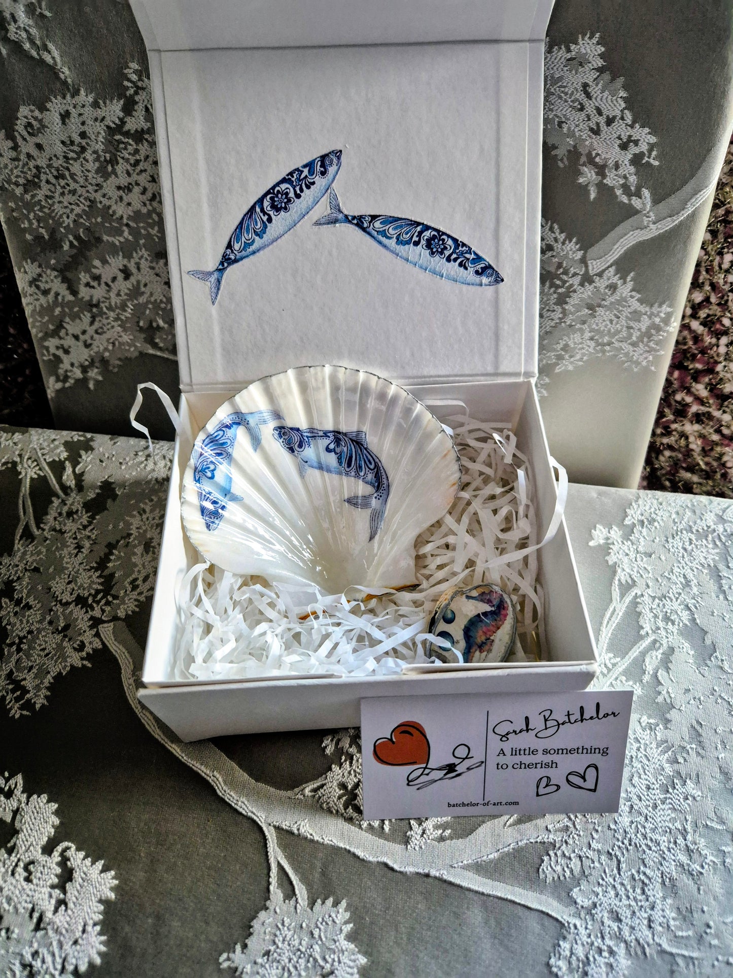 Blue & White Sea Shell Trinket Dish