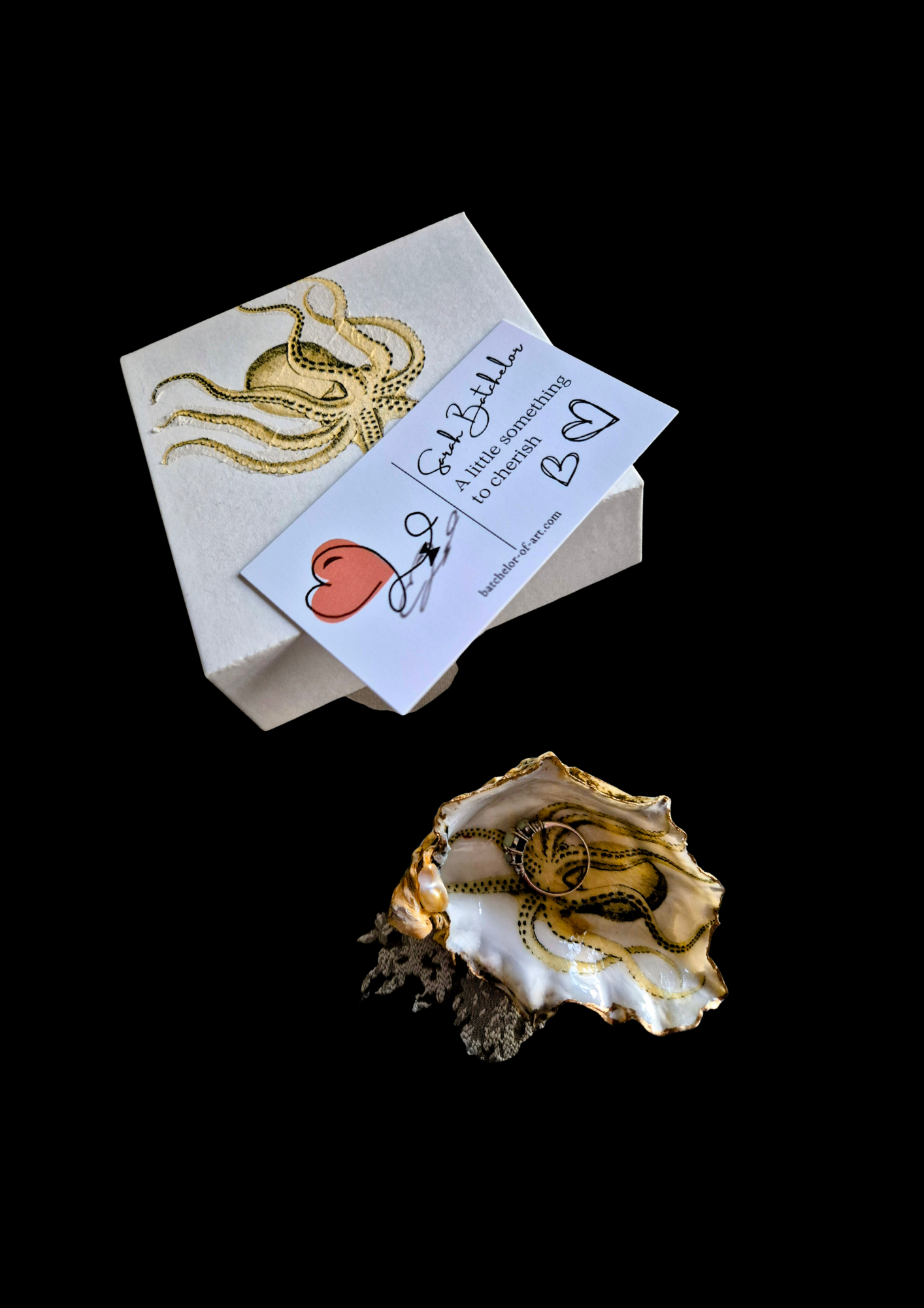 Octopus Oyster Ring Dish & Box